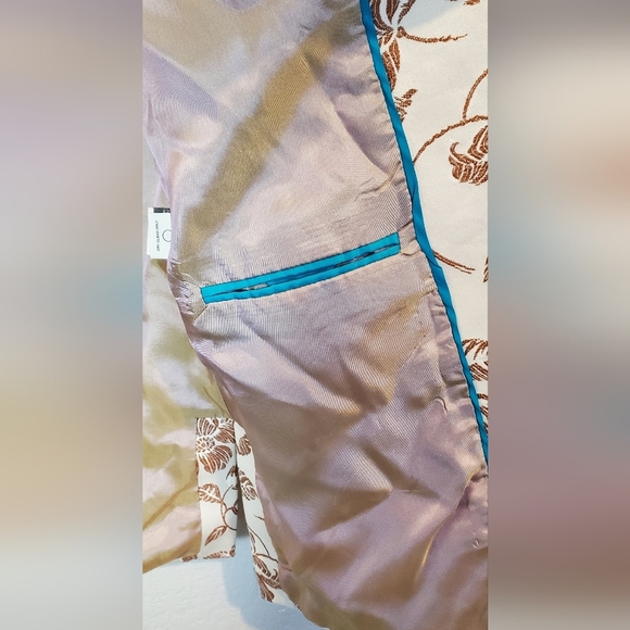 ALEX NEW YORK Cream Cognac Embroidered Satin  Eccentric Blazer Jacket Size 6 - Picture 9 of 11